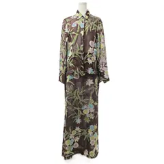ケンゾー KENZO 美品 シルク混 花柄 セットアップ 長袖 シャツ ロングスカート マキシ丈 シアー 42 茶 ブラウン 1013 IBO82のサムネイル