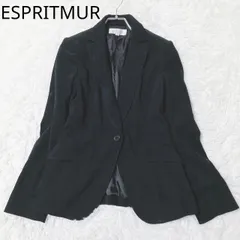 エスプリミュール　テーラードジャケット　シングルブレスト　肩パッド　フラップポケット　裏地　ストレッチ　ビジネス　フォーマル　カジュアル　ブラック　サイズ9  Mサイズ相当
