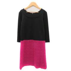 タルボット TALBOTS ワンピース ミニ丈 七分袖 ラウンドネック 切替 無地 S 黒 ブラック /YK23