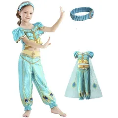 ジャスミン アラジン ドレス キッズ 子供 用 ハロウィン 衣装 コスチューム コスプレ 仮装 女の子 プリンセス 子ども 金 ティアラ 100 110 