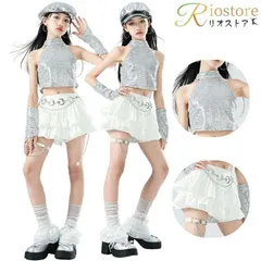 キッズダンス衣装 スパンコール 白 シルバー ヘソ出し キッズダンス セットアップ ダンス衣装 応援団 ダンスウェア 上下 韓国 K-POP アイド