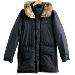 BURBERRY BLACK LABEL バーバリー ブラックレーベル シルバーフォックスファーフード 黒 ノバチェック ダウンジャケット コート M