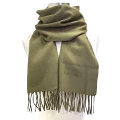 サルヴァトーレフェラガモ Salvatore Ferragamo カシミヤ マフラー ストール フリンジ ワンポイント ロゴ刺繍 緑 カーキ