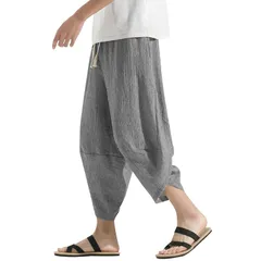 【新品】 [BesBet] サルエルパンツ メンズ アラジンパンツ 夏用 ズボン 7分丈 ワイドパンツ 大きいサイズ ゆったり ボトムス イージー ぱんつ 涼しい リネンパンツ エスニック 袴 カジュアル クロップドパンツ 春 夏 1