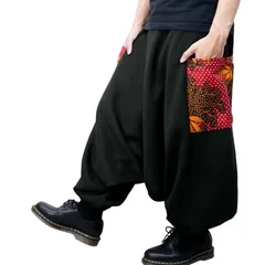 【新品】 [サンサーラ] 裏起毛 サルエルパンツ アラジンパンツ レディース メンズ フリース スウェット 暖かい 秋 冬 エスニック アフリカンプリント 30代 40代 50代 カラー1 1