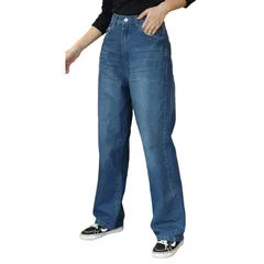 【新品】 [キャプテン・ケイ] デニム ハイライズ ストレート パンツ ハイウェスト ワイド ジーンズ ジーパン gパン ストレートジーンズ ワイドデニム ブルー L 1