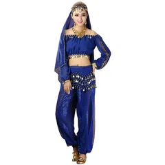【新品】 [Royal Pine] コスプレ コスチューム レディース ジャスミン風 アラジン 衣裳 豪華 7点セット 仮装 ベリーダンス 舞台 パーティー 大学祭 (サファイア) 1