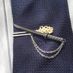 ブラックニッケルの刀とチェーンのネクタイピン