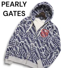 PEARLY GATES パーリーゲイツ ゴルフ 秋冬 ロゴ★ 裏起毛 スウェット 幾何学模様 ジップ フーディー パーカー Sz.5 メンズ