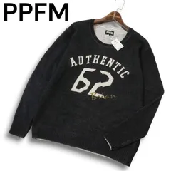 【新品 未使用】 PPFM ペイトンプレイス 秋冬★ ウール混 ナンバリング クルーネック セーター ニット Sz.L メンズ 濃灰のサムネイル
