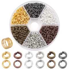 新品 PH PandaHall 約1700個/箱 6種セット 鉄製 二重丸カン 4mm直径 リング マルカン 丸環 指貫つき 金具セット 基礎パーツ ジュエリー DIY用 手芸用品 クラフト用品 アクセサリーパーツ 手作り素材 材料 混合色