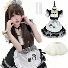 新品 [Ligwon] メイド服 コスプレ パニエ、ニーハイソックス付き S-5XL ロリータ ネコ エッチ レディース メンズ 大きいサイズ 可愛い メイド喫茶 コスチューム 仮装 学園祭 撮影 ハロウィン クリスマス