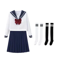 新品 [Matreeglam] セーラー服 本格制服 半袖 長袖 女子高生 コスプレ 蝶結び 5点セット JK セーラー服 コスプレ 女子高校生 学生服 プリーツスカート 大人用 可愛い 清純 JK制服 学園祭 文化祭 ハロウィン コスチューム ソックス 付き