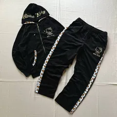 archive　Hello Kitty　ハローキティ　キティちゃん　SANRIO　サンリオ　ベロアライク　フリース上下セットアップ　フルジップアップパーカー×イージーパンツ　両面ゴールドロゴプリント　ハート型レオパード×ドクロライン　Y2K　平成ギャル