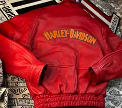 ⭐️ ハーレーダビッドソン ⭐️3Dロゴ・エンブレム⭐️本革製ジャケット限定レアモデル⭐️鮮やかなレッド・カラー着用数の少ない美品❗️⭐️Harley Davidson⭐️
