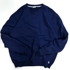美品 00s RUSSELL ATHLETIC ラッセル アスレチック 前V 無地 スウェット XL ネイビー 紺 完全無地 刺繍ロゴ Vガゼット リバースウィーブタイプ 裏起毛 クルーネック トレーナー 2000年代 プレーン ブランク p25103368