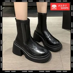 【送料無料】PUレザー ショートブーツ バックジッパー 厚底 ワークブーツ レディース ラウンドトゥ コンフォートブーツ 太ヒール 疲れにくい 靴 韓国風 履きやすい くつ 通勤 通学 シューズ 歩きやすい 英国風 黒 新品 未使用 CH83RAJL-014