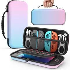 [Jecca] Switch2対応 ケース Nintendo スイッチ2 スリム 全面保護 キャリングケース ハードケース 耐衝撃 ポーチ ソフト10枚収納 (ピンク＆ブルー) 1