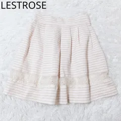 レストローズ　フレアスカート　ストライプ柄　花柄　薄手　ウエストゴム　ふんわり　フェミニン　上品　ベージュホワイト　サイズ2   Mサイズ相当