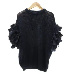 ケイビーエフ KBF アーバンリサーチ ニット カットソー 半袖 ラウンドネック リボン One 紺 ネイビー /YS37