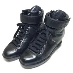 プラダ レディース ハイカット スニーカー36 1/2 黒革23.5 インヒール