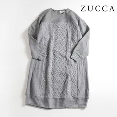 703t*美品 ZUCCA ズッカ ウール混 ケーブル編み 異素材切り替え ニット ワンピース M グレー
