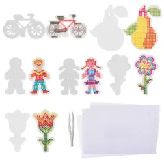 新品 HappyHome アイロンビーズ プレート セット 6種 動物 乗り物 花 ハート 魚 図形 アソート 作例シート アイロンシート ピンセット付属 (Bセット)