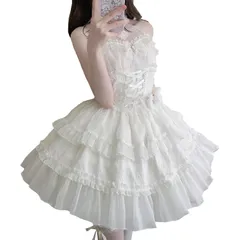 新品 [ＸＨＳＵＫＡＤＯ] ロリータ JSK ジャンパースカート キャミソール リボン レース 首に掛け レディース ワンピース ゆめかわいい ゴスロリ ドレス 花嫁風 洋服 フリル 宮殿風 森ガール 姫様 Lolita アイドル 衣装 dress 女装 春