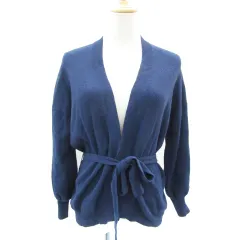 ナチュラルビューティーベーシック NATURAL BEAUTY BASIC カーディガン ミドル丈 前開き リボン M ネイビー 紺 /YM34