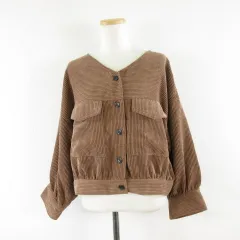 アズノウアズ as know as ノーカラージャケット コーデュロイ 長袖 茶 M *A718のサムネイル