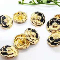 【お値下げ】ボタン　飾りボタン　足つきボタン　デザインボタン　金　ブラック　花　服飾　金属ボタン　ハンドメイド　DIY　材料　素材　パーツ　バラ　5個入り