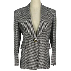 クリスチャンディオール Christian Dior ロゴ テーラードジャケット 市松模様 アウター テーラードジャケット 絹 毛 ブラック ホワイト レディース 【中古】