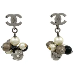 シャネル CHANEL ココマーク フェイクパール イヤリング スイング イヤリング シルバーメッキ ラインストーン シルバー ホワイト ブラック レディース 【中古】