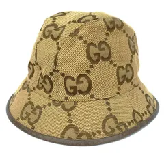 GUCCI グッチ GGパターン バケットハット カーフレザー コットン ポリエステル Lサイズ ベージュ、ブラウン 681256 3HAGJ