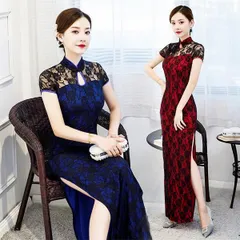 チャイナドレス チャイナ服 レッド ブルー ブラック レース チャイナ コスプレ 制服 コスチューム クリスマス イベント 衣装 コスプレ スリット ccmcos0906p002