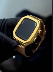 ゴールドブラウン　国内組み立て　別注ラバー　アップルウォッチケース　カスタム　カバー　保護　44mm 45mm 46mm アップルウォッチカスタム　series1/2/3/4/5/6/7/8/9/10/11 SE1/2/3  バンド　ベルト