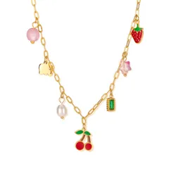 【数量限定】ガーリー キュート アクセサリー 日常使い 可愛い カラフル フルーツチャーム付き 誕生日 チェリーペンダント ステンレス レディース プレゼント ネックレス [Deelfel]