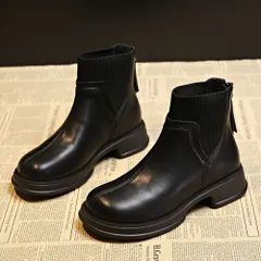 ☆ ブラック×裏起毛 ☆ 37(24.0cm) ☆ ブーツ 靴 厚底ショートブーツ 快適 おしゃれ サイドゴアブーツ レディース ショートブーツ ソックスブーツ ローヒール 歩きやすい きれいめ 靴 ブーツ サイドゴア 履きやすい 軽い 軽量 疲れにくい