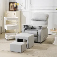 【セット品】リクライニングソファー 二つのオットマン ソファー 1人掛け ゲーミングチェア PU 160度調節可能　テーブル付き PUレザー チェア オットマン一体型 パーソナルチェア 耐圧分散 一人暮らしに最適 ふわふわ 【GC】