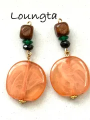 3084ウッドビーズピアス 秋カラー 大ぶりピアス 樹脂ピアス