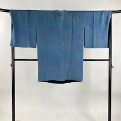【美品】 道行 身丈94cm 裄丈70cm L 和装コート 角衿 葉柄 ぼかし 青灰色 正絹 秀品 【中古】