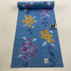 反物 優品 浴衣 草花 水色 綿 【中古】