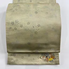 袋帯 秀品 ワンポイント柄 桜 金銀彩 薄緑 六通 正絹 【中古】