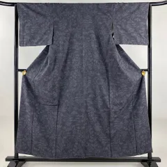 結城紬 身丈157cm 裄丈64.5cm M 袷 はたおり娘 奥順 証紙 草花 亀甲絣 灰色 正絹 逸品 【中古】