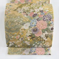 【美品】 袋帯 秀品 花車 花鳥 箔 唐織 金色 六通 正絹 【中古】