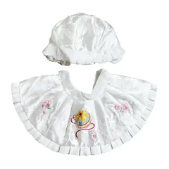 新品 [あめてまり] お宮参り フードセット 2点セット 帽子 涎掛け 刺繍入り フード 白 洗える 女児 男児 男女兼用 産着 よだれ掛け スタイ 洋フード 刺繍 高級地紋入り生地 光沢 箱なし 柔らかい 鶴 毬 鷹 赤ちゃん 100日参り 初着 帽子スタイ