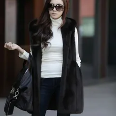 ☆ Bブラック ☆ Mサイズ ☆ ファーベスト アウター 袖なし  ファー ベスト ロング レディース フェイクファー コート ノースリーブ ジレ アウター フード付き もこもこ ふわふわ 秋冬 重ね着 おしゃれ かわいい 大人 オシャレ 上品