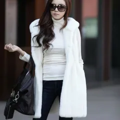 ☆ Bホワイト ☆ Mサイズ ☆ ファーベスト アウター 袖なし  ファー ベスト ロング レディース フェイクファー コート ノースリーブ ジレ アウター フード付き もこもこ ふわふわ 秋冬 重ね着 おしゃれ かわいい 大人 オシャレ 上品