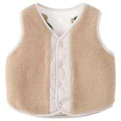 ☆ ベージュ ☆ 110cm ☆ リバーシブルベスト キッズ もこもこ 防寒 リバーシブル ベスト キッズ ボアベスト 羽織り 羽織 子供服 子ども服 ボタン 男の子 女の子 子供 こども 子ども もこもこ モコモコ アウター おしゃれ 男女兼用 ボア