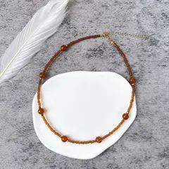 【SALE】べっ甲ブラウンビーズネックレス 40cm（アジャスター＋5cm）